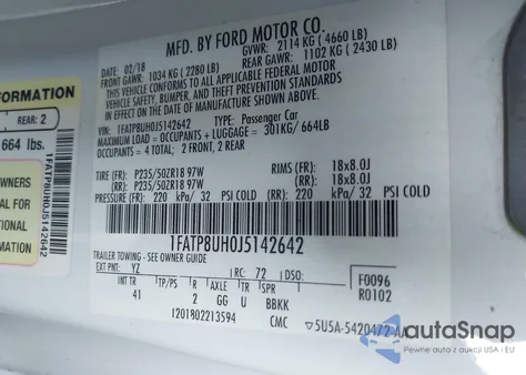 2018 Ford Mustang Ecoboost Premium из США, поврежденный, VIN 1FATP8UH0J5142642